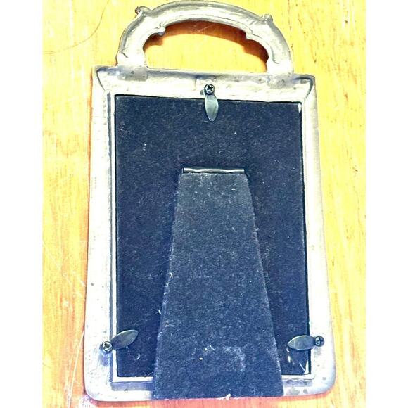 Vintage Handbag-Shaped Vanity Mirror – Ornate Enamel & Pearl Accents - Picture 3 of 3